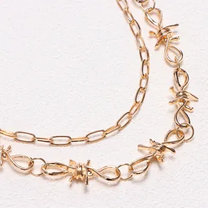 Golden punk double-layered waist chain with thorn metal barbs for hip-hop jeans