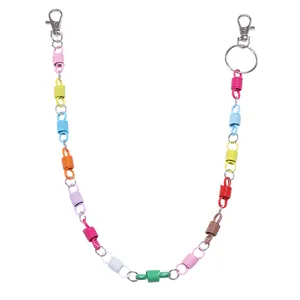 Colorful spring coil waist chain with layered metal links and double lobster clasps