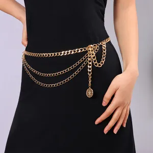 Chaîne de Taille en Métal Multicouche Vintage Chaîne de Ventre en Alliage d'Aluminium Avec Pendentif Pièce Réglable Pour Femme