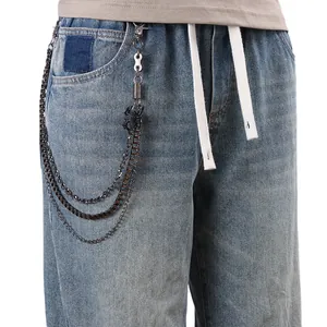 Punk hip hop layered metal pants chain featuring a bold black spider pendant and clips