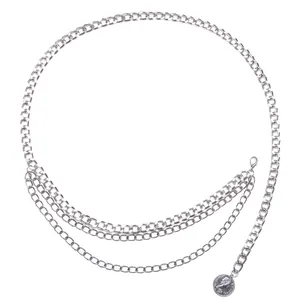 Chaîne de taille multicouche argentée avec pendentif pièce pour robe élégante femme