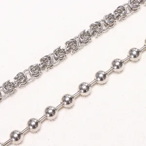 Men's double-layered silver metal wallet chain with dragon bone and bead chain styles