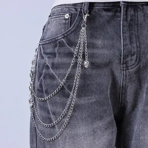 Chaîne de pantalon punk hip-hop multicouche en métal avec pendentifs tête de mort