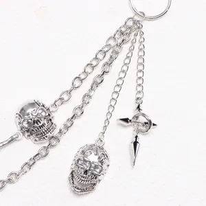 Punk silver multi-layer waist chain with skull charms and cross sword pendant
