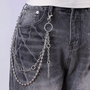 Punk Style Hip Hop Multi Layer Metal Waist Chain Silver Chain Belt With Heart Charm Body Jewelry For Women