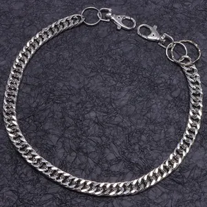 Hip-Hop Silber Metall Hosenkette mit flachem Panzerketten-Design und Doppelkarabiner