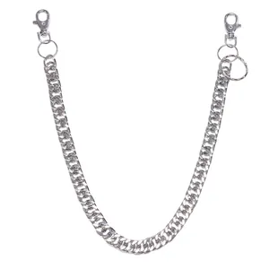 Silberne Hosenkette im Cuban-Link-Stil mit Karabinerverschlüssen und Schlüsselring