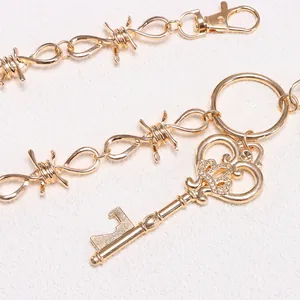 Punk gouden doornen tailleketting met kroon hart sleutelhanger voor dames heren