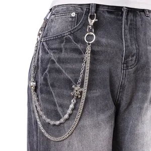 Catena da uomo punk con teschio in metallo argento vintage per stile da motociclista