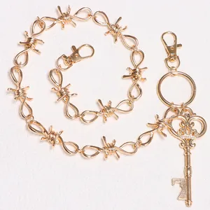 Punk goudkleurige doorn tailleketting met hart-kroon sleutelhanger en een flesopener
