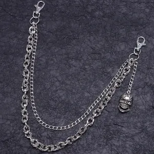 Gotische mehrlagige Totenkopf-Hosenkette im Punk-Stil mit antikem Silber-Metall-Finish