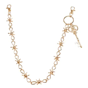 Gouden punk doornenketting met kroonsleutelhanger en dubbele karabijnsluitingen