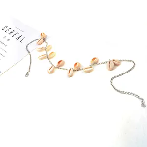 Minimalistische natuurlijke schelpenketting met zilveren ketting op witte achtergrond
