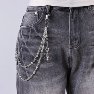 Men Hip Hop Zinc Alloy Multi Layer Metal Waist Chain Punk Gothic Skeleton Eagle Fleur-De-Lis Pendant Denim Jeans Wallet Chain Decoration