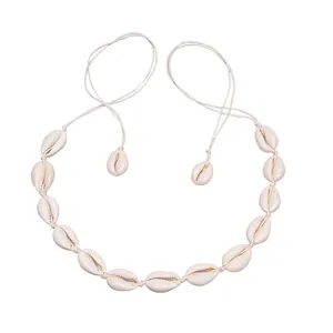 Ensemble collier et bracelet en coquillages cauris naturels de style bohème blanc