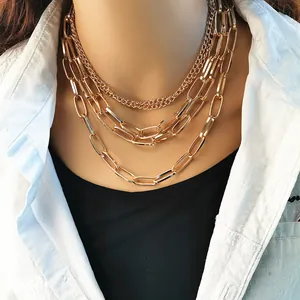 Statement Legierung Gold Silber Plattiert Mehrlagig Büroklammer Kette Halskette Für Damen Personalisierte Geometrische Gliederkette Schmuck