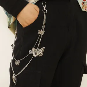 Vintage Alloy Butterfly Multi Layer Waist Chain Hollow Out Butterfly Trousers Chain For Women Street Hip Hop Punk Fashion Accessory