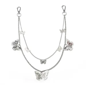 Silver double-layer butterfly waist chain with lobster clasps for punk pants accessory