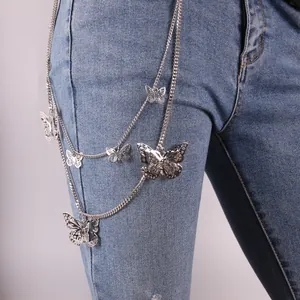 Silver multi-layer butterfly body chain with hollow pendants for jeans and waist