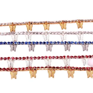 Sparkling rhinestone butterfly anklet and bracelet set in multiple fashion colors