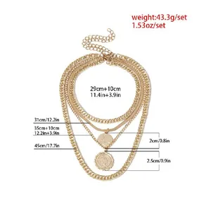 Detailed size and weight specs for multi-layer gold coin pendant choker necklace set