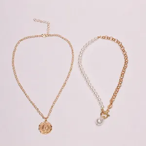 Detailed size specifications for baroque pearl and gold coin layered choker necklace