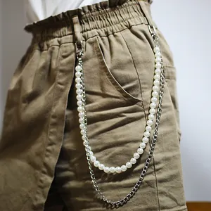 Catena da Pantaloni Punk a Doppio Strato Con Imitazione Perla Artificial e Catena in Lega Hip Hop Streetwear Cintura Gioielli per Uomo Donna