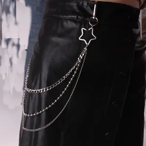 Harajuku double-layer metal waist chain featuring a hollow star pendant and cross links