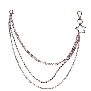 Three-layer silver metal pants chain with star pendant and lobster clasps for hip-hop style