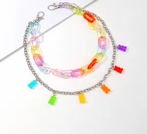 Detail of candy-colored resin bear waist chain showing size specifications and dual layers