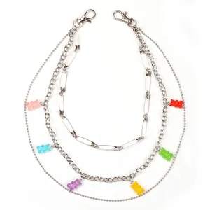 Three-layer silver waist chain with colorful gummy bear charms for women streetwear