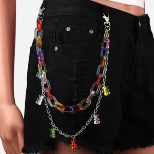 Multi-layer waist chain with colorful acrylic links and translucent gummy bear charms