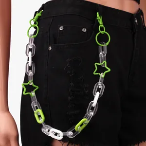 Neon green and white acrylic star chain punk hip hop waist belt for street style pants