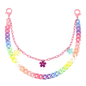 Close-up of double-layer macaron acrylic chains with colorful flower pendants