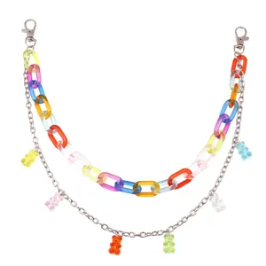 Double-layer hip-hop pant chain with colorful acrylic links and gummy bear charms