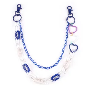 Hip hop dubbellaagse kleurrijke acryl broekketting met hartjes en blauwe haken