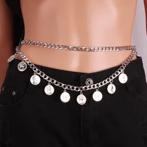 Chaîne de Corps Pendentif Pièce Portrait Vintage Femmes Sexy Multicouche en Alliage Taille Or Argent Bijoux de Ventre