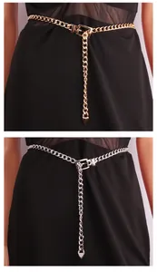 Détail de ceinture chaîne métallique réglable en or et argent pour robe de femme