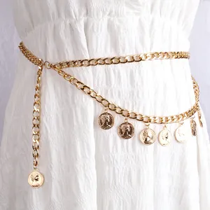 Chaîne de taille vintage dorée avec pendentifs pièces de monnaie pour femmes