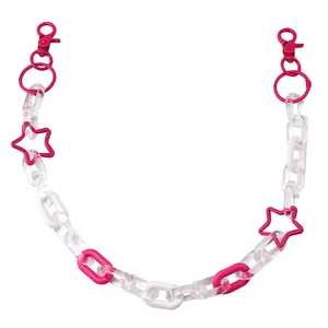 Street style hip-hop waist chain with pink stars and colorful resin links on white background