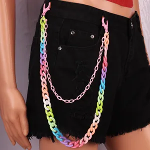 Gelaagde Snoepkleur Acryl Hars Broekketting Retro Streetwear Hip Hop Jeans Ketting Voor Vrouwen Mannen Punk Mode Taille Sieraden