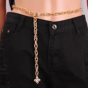 Mode Vrouwen Legering Metalen Body Ketting Taille Riem Met Strass Kruis Klaver Hanger Verstelbare Sieraden Voor Jeans Jurk