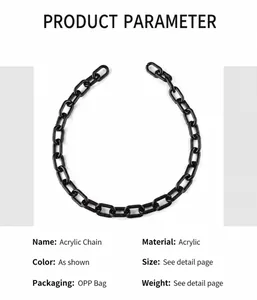 Spécifications du collier chaîne punk en acrylique noir avec longueur totale 60cm