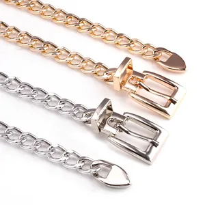 Ceintures chaîne en métal doré et argenté avec boucles rectangulaires vintage pour robes