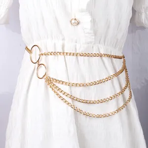 Vintage Multi Layer Alloy Waist Chain Sexy Tassel Body Chain With Round Rings And Flower Charms For Women Beach Party Jewelry