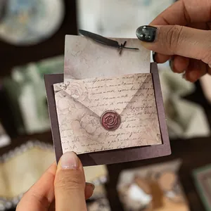 Vintage craft collection set with floral envelopes, wax seals, and retro paper materials