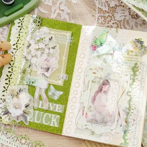 Vintage style floral and girl stickers with lace borders for DIY scrapbooking decoration