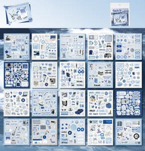 Détail de 20 feuilles d'autocollants Sea Breeze en papier couché avec motifs bleus