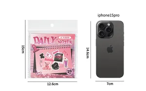 Detail of Daily Notes sticker set with size comparison next to a mobile phone