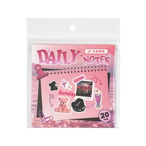 Pink deco stickers set with cute bear and dessert motifs for journaling decoration
